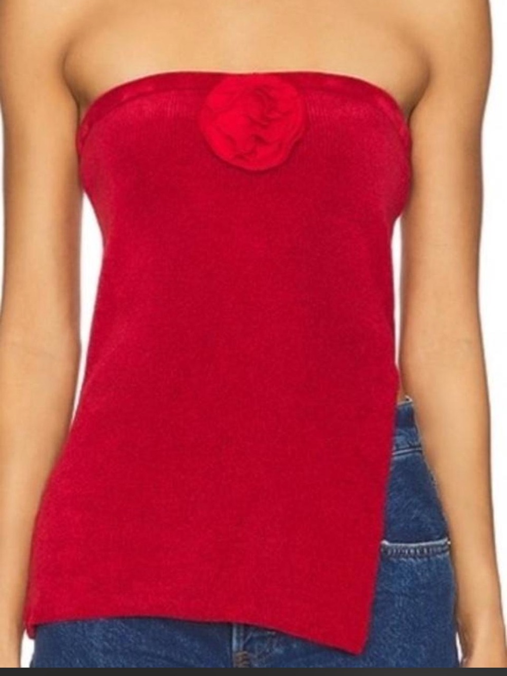 WITH JEAN Red Strapless Flower Appliqué Tank Top
